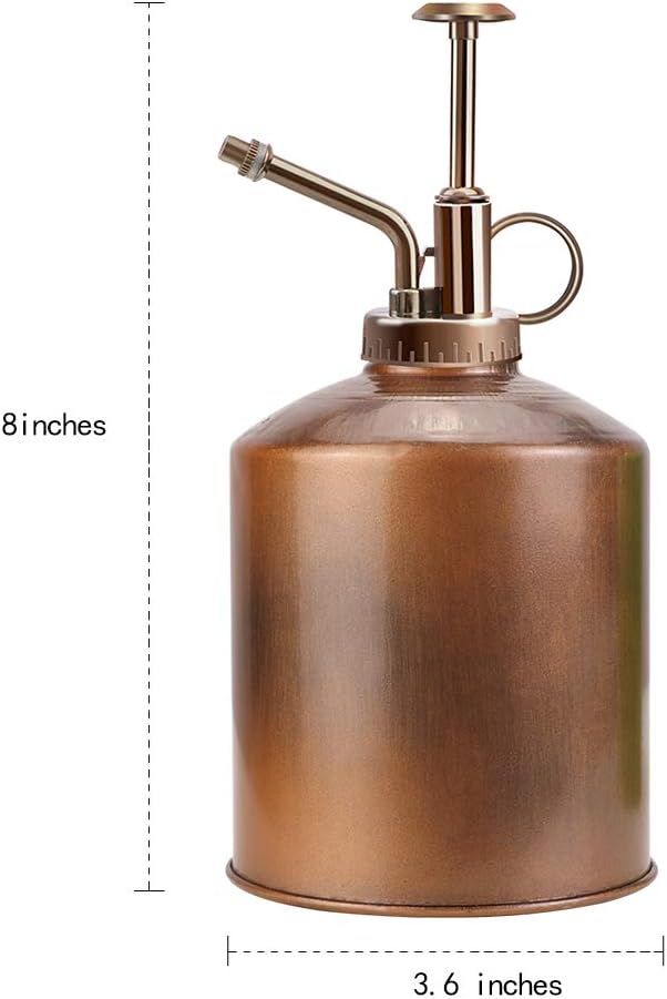 Galvanized Steel Plant Mister Spray Bottle, 8" Tall Vintage Plant Spritzer Watering Can, Succulent Watering Bottle with Top Pump for Indoor Outdoor Gardening (Bronze)