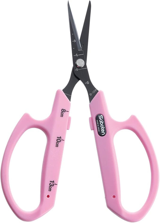 Saboten Fluorine Coated Straight Blade Trimming Scissors Pink PT-1 160mm Precision Gardening Bonsai and Floral Shears Made in Japan