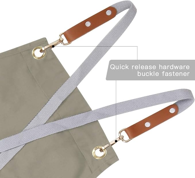 Mignongirl Chef Apron,Cross Back Apron for Men Women with Adjustable Straps and Large Pockets,Canvas,M-XXL (Beige)