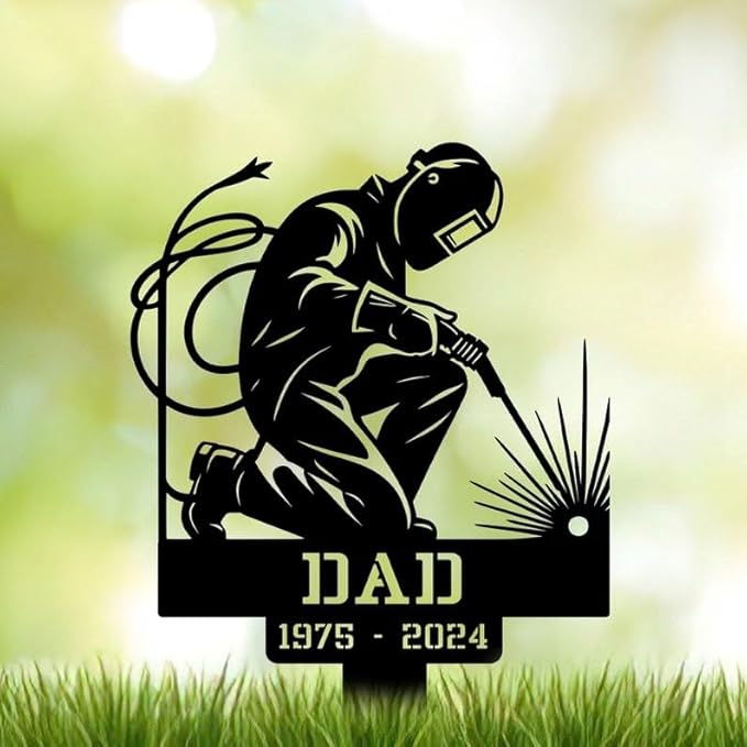 Personalized Welder Memorial Metal Stake – Custom Cross Stake, Sympathy Sign, Dad Memorial Gift, Garden Remembrance Marker (Welder Memorial)