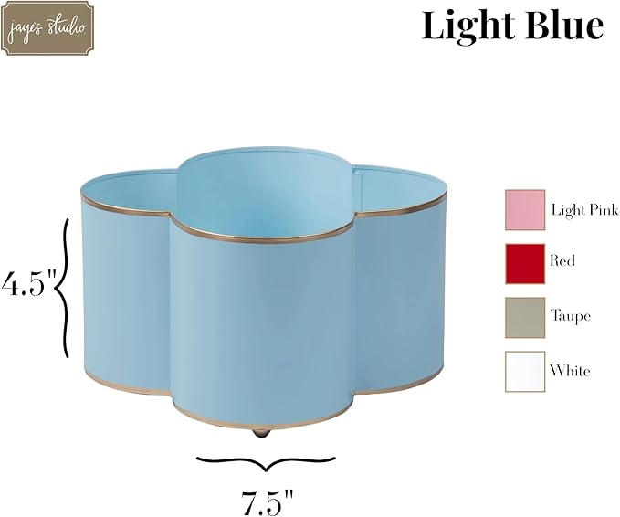 Jaye's Studio Mattie Decorative Quatrefoil Cachepot Planter Gold Flower Pot, Light Blue Pots for Plants Indoor, Gold Trim, Metal Planter for Home, Office, Kitchen, Bedroom, Tabletop Decor, Home Gift