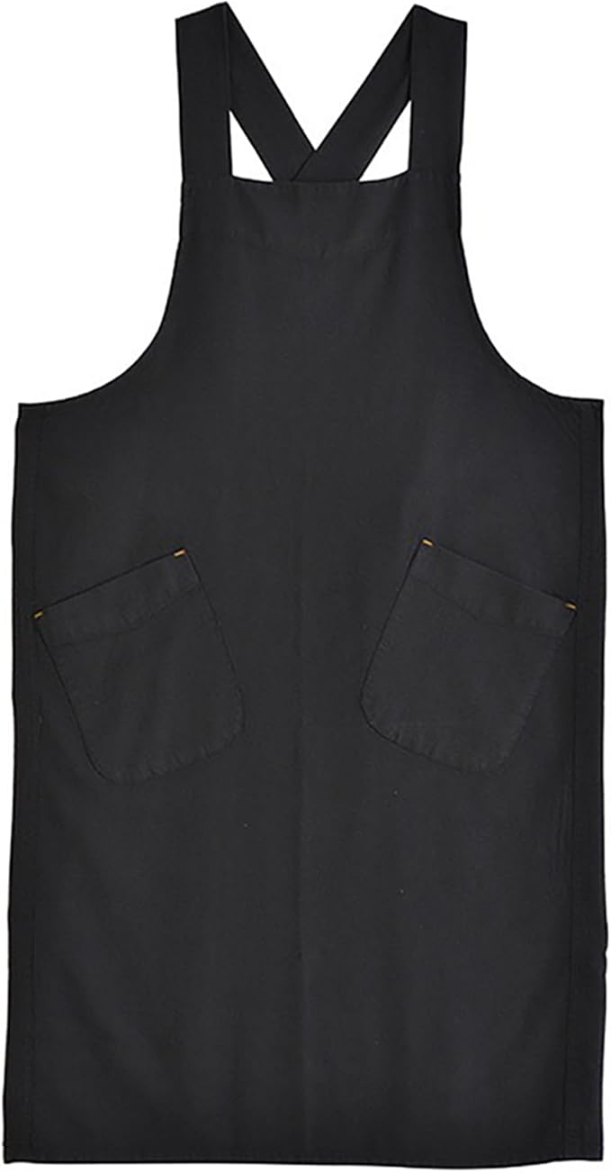 Cotton Linen Apron Cross Back Japanese Smock for Women Cooking With Pockets Pinafore Dress Kitchen Baking Gardening