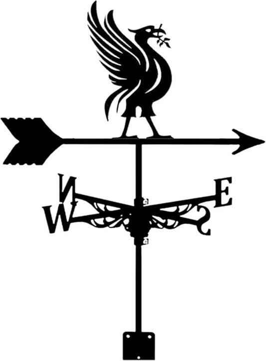 Rooster Weathervane Silhouette Art Black Metal Cock Wind Vanes Indicator Kit Outdoor Bracket for Garden Roof Yard Building (G)