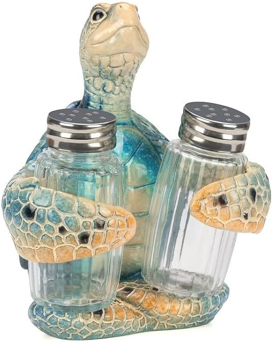 Decorative Blue Sea Turtle Salt and Pepper Shaker Holder, Coastal Kitchen Decor (Blueturtle)
