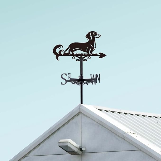 SUPERDANT Dog Weathervane Dachshund Weather Vane for Roof Mount Animal Metal Weathervane for Garden Dog Wind Direction Indicators for Farmhouse Yard Outdoor Farm Barn Sheds Patio Decoration