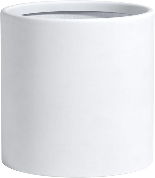 DTY Signature Mount Powell Fiberstone Planter - 14 Inch Large White Cylindrical Mid-Century Modern Home Decor Indoor & Outdoor Plant Pot - Durable Planters for Indoor Plants, Outdoor Spaces