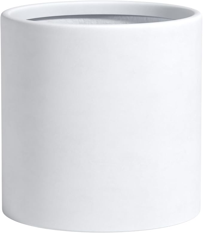 DTY Signature Mount Powell Fiberstone Planter - 12 Inch Medium White Cylindrical Mid-Century Modern Home Decor Indoor & Outdoor Plant Pot - Durable Planters for Indoor Plants, Outdoor Spaces