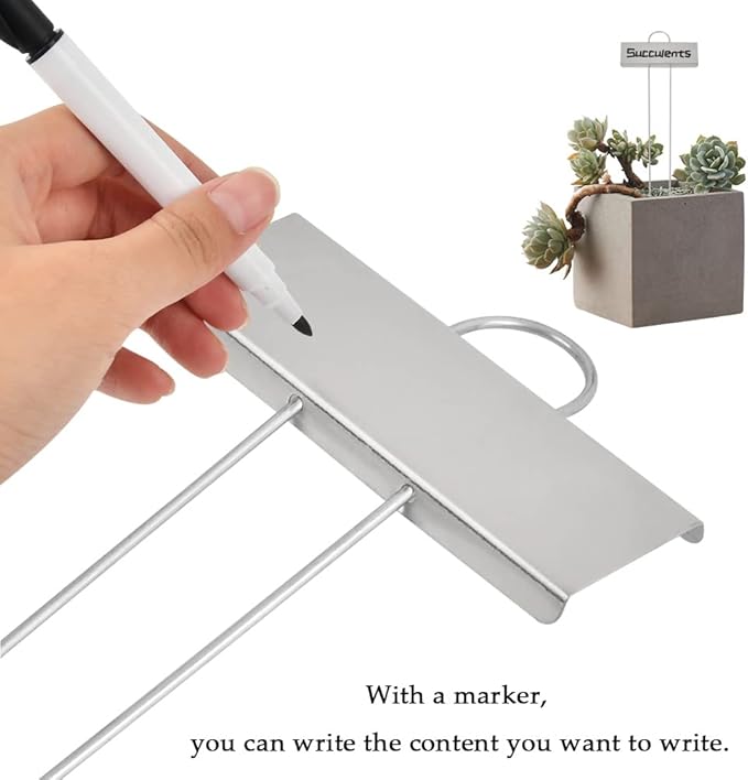 25Pack Metal Plant Labels, Weatherproof Garden Markers with a Pen, Reusable Outdoor Garden Markers Tags for Plants Vegetables Herb Seedlings Flowers Height 10.7 Inch, Label Area 3.5'' x 1.4''
