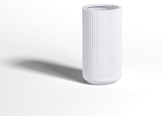 DTY Signature Mount Elbert 1-Piece Fluted Fiberstone Planter for Indoor/Outdoor, White, 16" H x 11.5" Dia (9.75" Opening) - Small