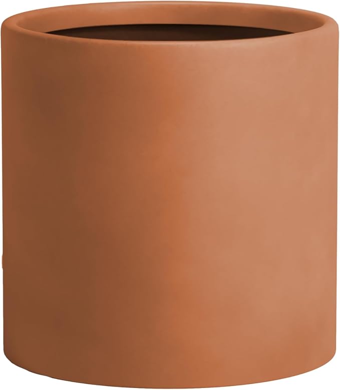 DTY Signature Mount Powell Fiberstone Planter - 10 Inch Small Terracotta Cylindrical Mid-Century Modern Home Decor Indoor & Outdoor Plant Pot - Durable Planters for Indoor Plants, Outdoor Spaces