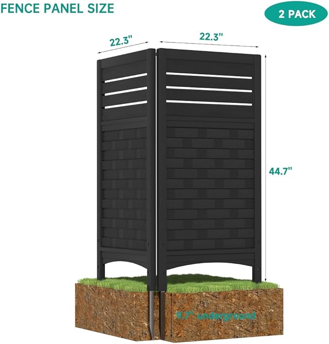KINYING Air Conditioner Fence Privacy Screen, 2 Panels Pool Equipment Trash Can Enclosure Screen for Outdoor,Resin Fence Panels Kit,45" (H) x 22" (W) Per Panel, Black