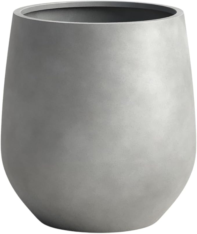 DTY Signature Mount Wilson Lightweight and Durable Modern Fiberstone Tapered Planter for Indoor Outdoor, Drainage Hole & Rubber Plug, Weather Resistant, 11.8" H x 11" Dia, 8" Opening - Small, Gray