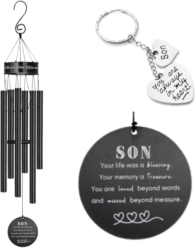 Memorial Wind Chimes for Loss of Loved One Prime, Outdoor Memory Chimes Mom, Dad, Husband, Father, Personalized Bereavement Windchimes, Sympathy Remembrance Chime, Windchime Gift (Son Memorial)