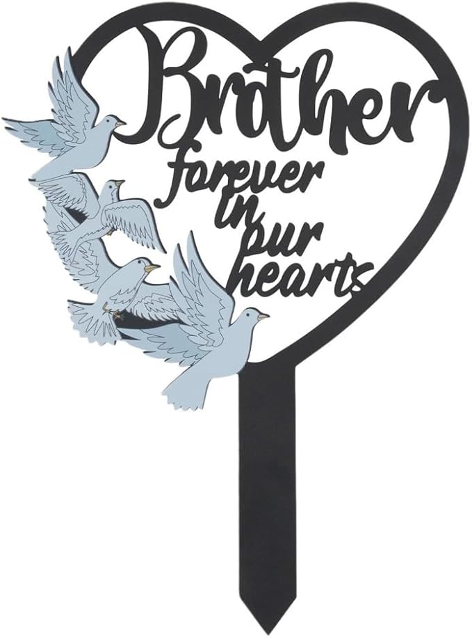 HPMAISON 11 inch Metal Brother Memorial Stake Grave Decorations for Cemetery Gravesite Sympathy Markers Waterproof Memorial Gifts for Loss of Brother Tombstones Plaque Outdoors Lawn Yard Decor