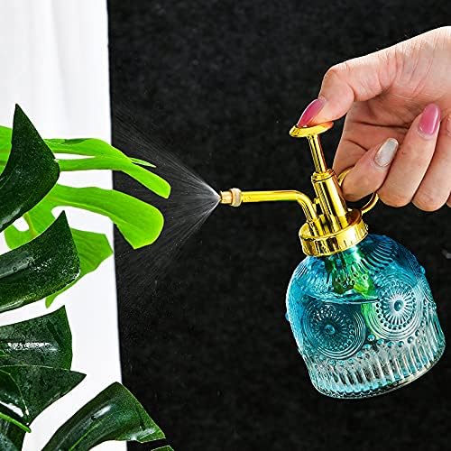 Glass Plant Mister Spray Bottle, Vintage Plant Spritzer, Succulent Watering Bottle Glass with Top Pump, Small Plants Sprayer Watering Can for Indoor Outdoor House(Blue and White)