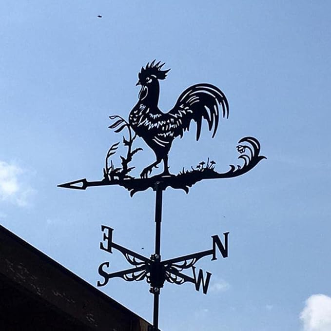 Fenteer Metal Rooster Shape Weathervane Roof Mount Weather Vane Outdoor Scene Chicken Garden Weather Vane for for Shed Garden Yard Patio Decor