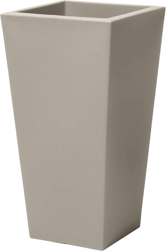 Step2 Tremont Tall Square Tapered Planter, Large Planters for Outdoor Plants, Gardening and Flower Pot for Patio or Porch, Efficient Drainage, Durable Plastic, Concrete, 1-Pack