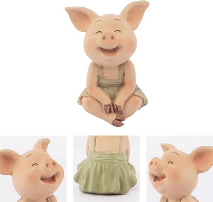 Mini Pig Figurine, Resin Home Decor, Lucky Animal Garden Statue for Micro Landscape