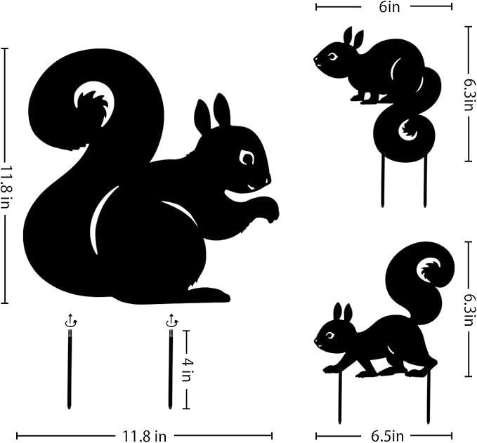 Squirrel Metal Garden Stakes Decorative Squirrel Gifts for Women/Men,Black Silhouette Statues for Yard Art,Outdoor Decor,Outside,Patio,Lawn Ornaments,Garden Decorations