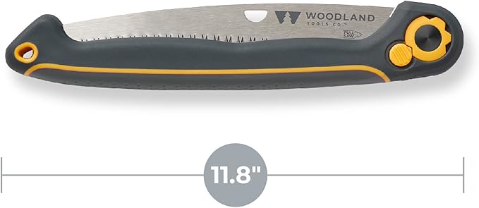 Woodland Tools Duralight Folding Saw – Curved Pruning Saw with Hardened Steel Blade, 3-Position Lock, Soft Grip Handle – Manual Tool for Tree Trimming, Branch Cutting, and Yard Work
