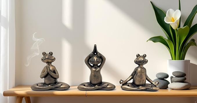 Nature's Mark 3" H Mini Yoga Frog Resin Statue Figurine Set of 3 Home Decorative Accent Décor