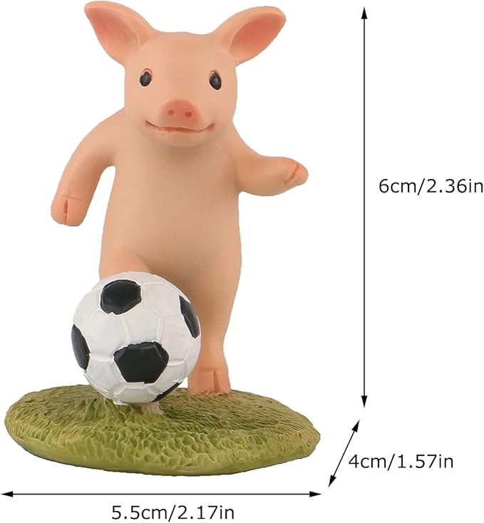 Pig Statue Mini Figurine, Resin Home Decor, Lucky Animal Garden Statue for Micro Landscape (Play Football)