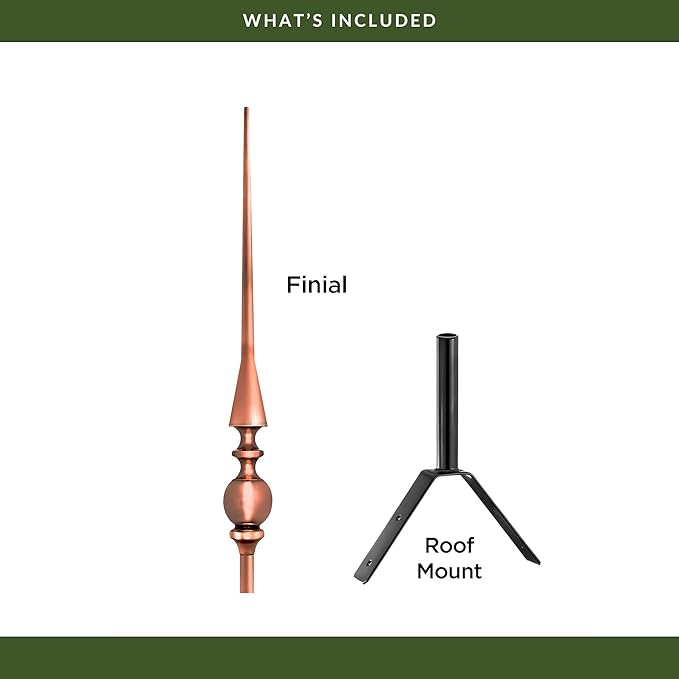 Good Directions 755 Aragon Rooftop Finial, 28", Polished Copper