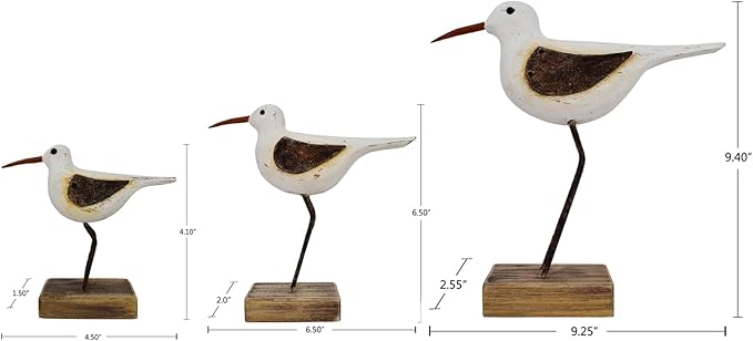 Aecipl Wood Bird Statue Standing Seagull Nautical Decor Coastal Birds Sculpture Indoor Outdoor Animal Figurine Beach Themed Decoration Rustic Home Art for Bedroom Garden (A, S+M+L)