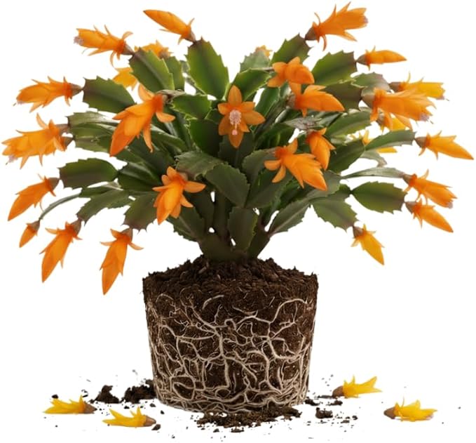 Orange Christmas Cactus Plant, 3-6" Tall Colorful Holiday Cactus Houseplant Easy Care Tropical Flowering Succulent Live Plants, Well Rooted, No Pot