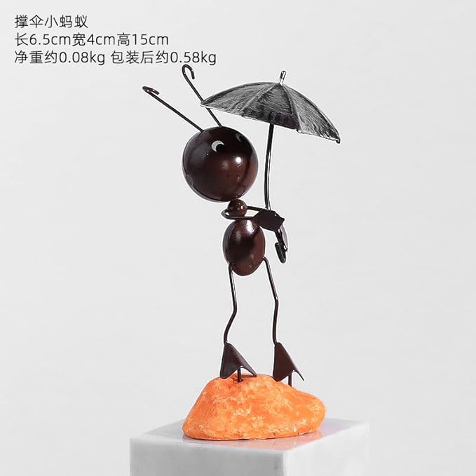 Creative Fairy Tail World Ant Ladybug Figurine Statue, Room Office Desk Outdoor Fence Lawn Ornaments Garden Decoration Help Relax Collection Bedroom Healing Heart Good Mood -Umbrella Ant