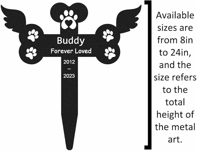 Custom Metal Pet Memorial Sign - Outdoor Cemetery Grave Stake with Paws Wings
