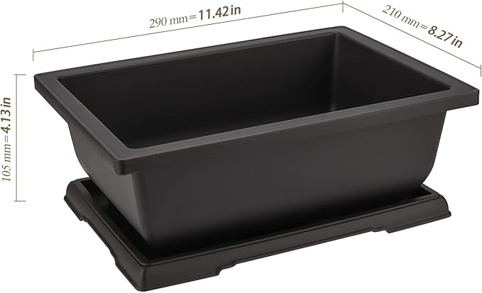 4 Pack Large Plastic Bonsai Pots, 11.5 Inch Rectangular Built in Mesh Bonsai Training Pots with Trays, Plant Flower Tree Growing Bonsai Planter for Garden Supplies, Yard, Office, Room, Balcony