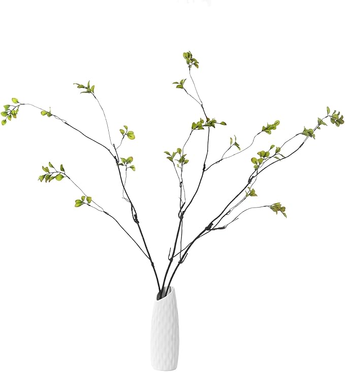 3pcs Artificial Ficus Branches Greenery for Vase, Faux Silky Eucalyptus Stems, Tree Twig for Home, Office, Banquet Decor (A-Green)