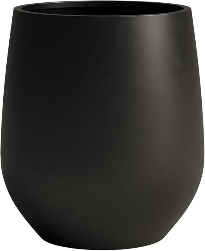 DTY Signature Mount Wilson Lightweight and Durable Modern Fiberstone Tapered Planter for Indoor Outdoor Drainage Hole & Rubber Plug Weather Resistant, 16.7" H x 15" Dia, 11.7" Opening - Medium, Black