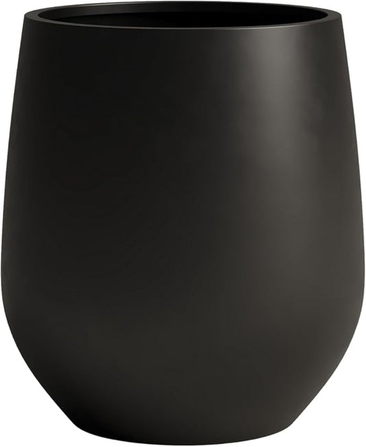DTY Signature Mount Wilson Lightweight and Durable Modern Fiberstone Tapered Planter for Indoor Outdoor Drainage Hole & Rubber Plug Weather Resistant, 16.7" H x 15" Dia, 11.7" Opening - Medium, Black