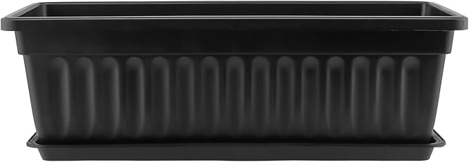 SINJEUN 6 Pack 17 Inch Rectangle Flower Window Box, Plastic Rectangular Vegetable Planters with Trays and Plant Labels, Rectangular Windowsill Planter for Porch, Balcony, Home Decor, Black