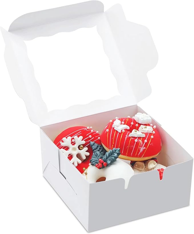 20 Pack 5x5x2.5 Inch Bakery Boxes Cookie Boxes with window Treat Box Chocolate Covered Strawberries Box for Macaroon Dessert Cupcake Pastry Muffins