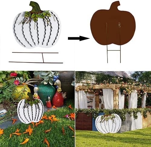 Veclotch 2set Pumpkin Garden Stake Metal Yard Sign Fall Decor, Decorative Decor Outdoor Stakes for Autumn Harvest Thanksgiving Halloween Rustic Decoration Home (White, 26''H)