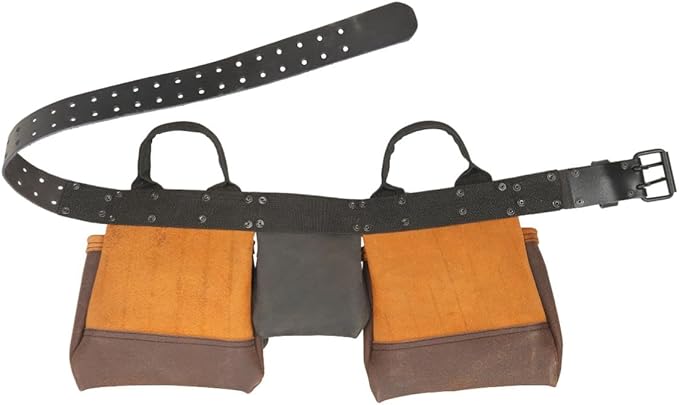 Widebrown Leather Tool Belt, 11 Pockets, Dark Brown, Metal Buckle Closure,(28-54) Inch Waist