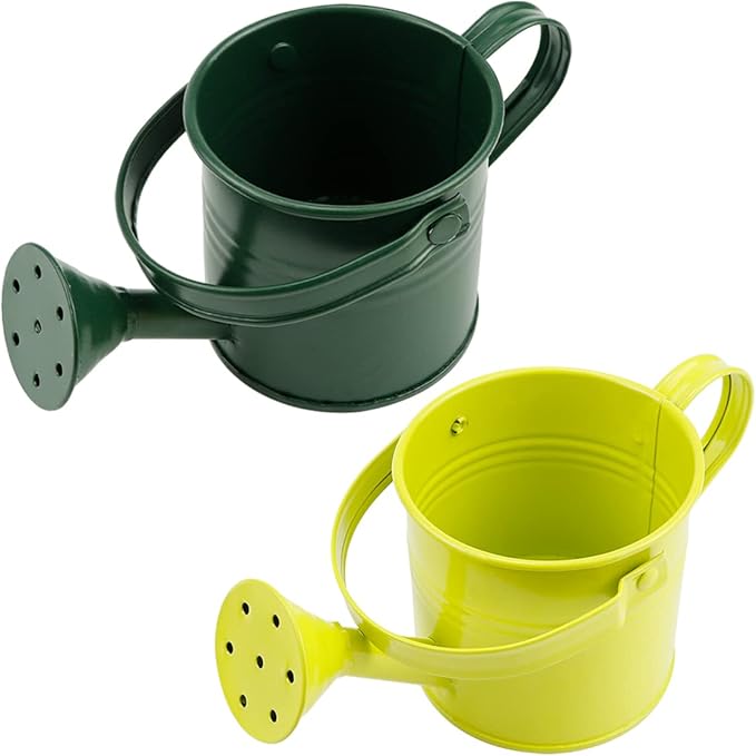 2Pcs Mini Sprinkler Bucket Kids Gardening Water Pot Metal Watering Can for Outdoor and Indoor House Plants, Dark Green/Light Green Cute Watering Can