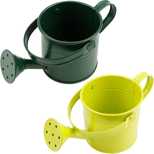 2Pcs Mini Sprinkler Bucket Kids Gardening Water Pot Metal Watering Can for Outdoor and Indoor House Plants, Dark Green/Light Green Cute Watering Can