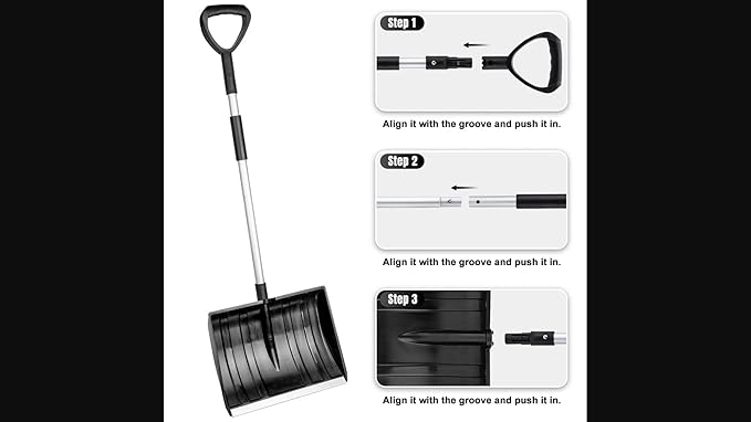 Large Portable Snow Shovel for Driveway, Sidewalk, Decks: Snowshovel 52-Inch Extended Lightweight Snow Shovel for Snow Removal with Ergonomic D-Grip Handle and Aluminum Blade for Car, Camping Black