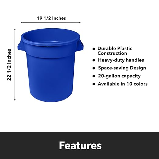 Feed and Seed Storage Container, 20 Gallon Blue Round Commercial Trash Can/Ingredient Bin, Food Storage Plastic Bin, Use in Agricultural, Gardening, or Household