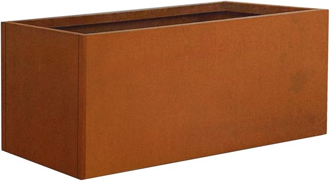 Corten Steel Planter Box Metal Outdoor Large Rectangular Rustic Durable Antique Detached for Commercial Residential Patio Deck and Backyard 24" x 12" x 12"