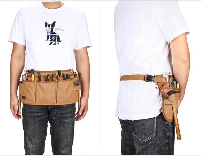 Tool Belt Pouches for Men Utility Belt Electrician Tool Bag Canvas Gardening Waist Tool Pouch with 13 Pockets for Men Women Carpenters Electricians Mechanics, Adjustable