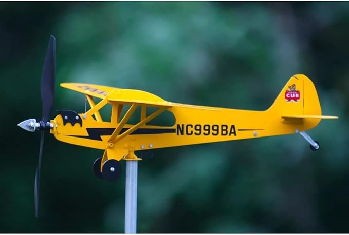 2023 New Piper J3 Cub Airplane Weathervane - Gifts for Flight Lovers, Airplane Weathervane Decoration, Handmade Weathervane Windmill, Easy to Install in The Garden, Patio, Roof Decoration (7.8×7in)