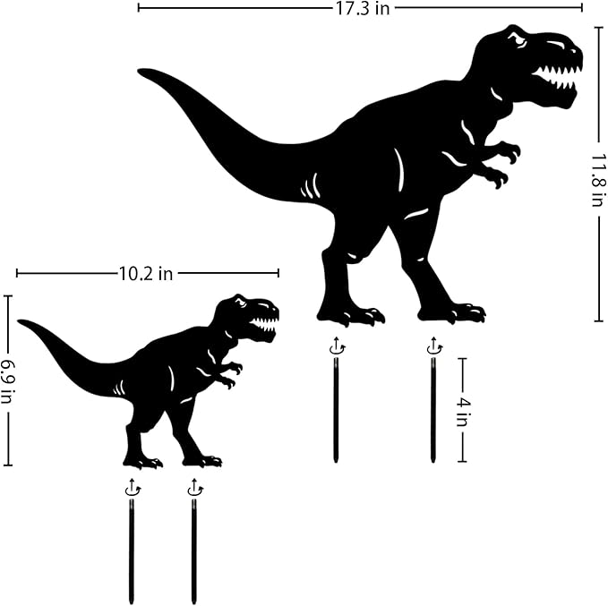 Dinosaur Metal Decorative Garden Stakes Dinosaur Gifts for Women Men Mom Birthday Gifts T. rex Silhouette Statues for Garden Decor, Yard Art, Patio, Outside, Lawn Ornaments, Outdoor Decorations