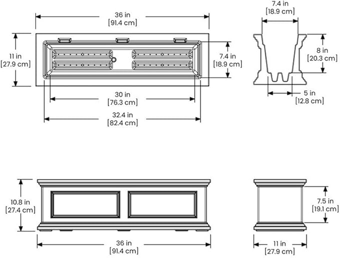Pemberly Row 3ft Traditional Plastic Window Box in White Finish