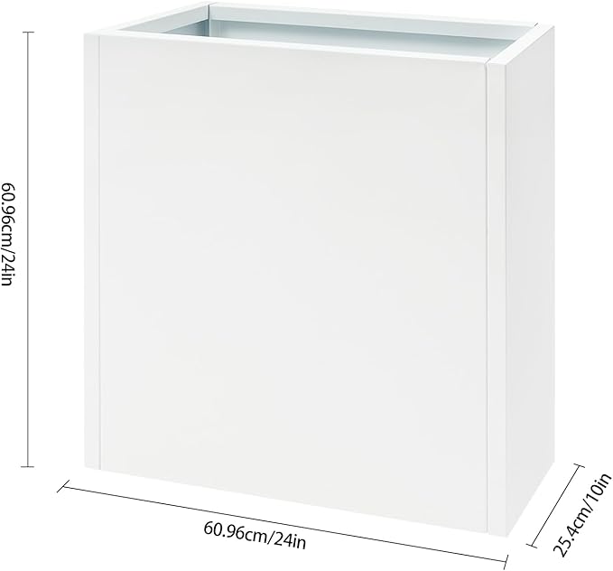 Metallic Heavy Outdoor/Indoor Planter Box, Seamless Large Metal Planter for Tall Trees, Plants, Flowers, No Assembly Required (White, 24 * 10 * 24 inch)