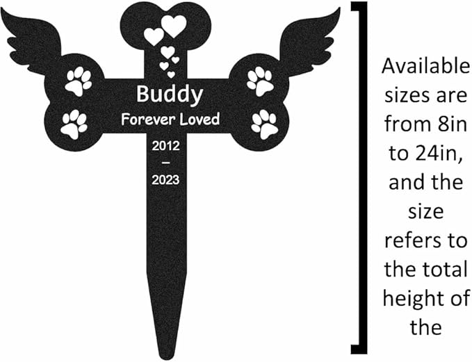 Personalized Cat Grave Marker for Outdoors, Custom Metal Pet Memorial Stake with Wings Paw Heart Burial Plaque for Cemetery Grave Garden